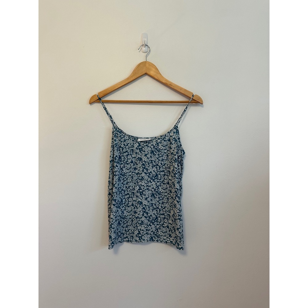 Equipment Femme Teal Blue White Floral 100% Silk Camisole Top | Size XS